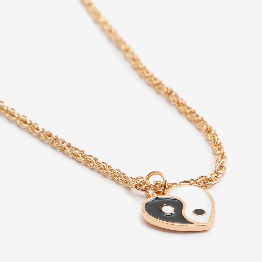 Gold and Black Yin Yang Heart Necklace